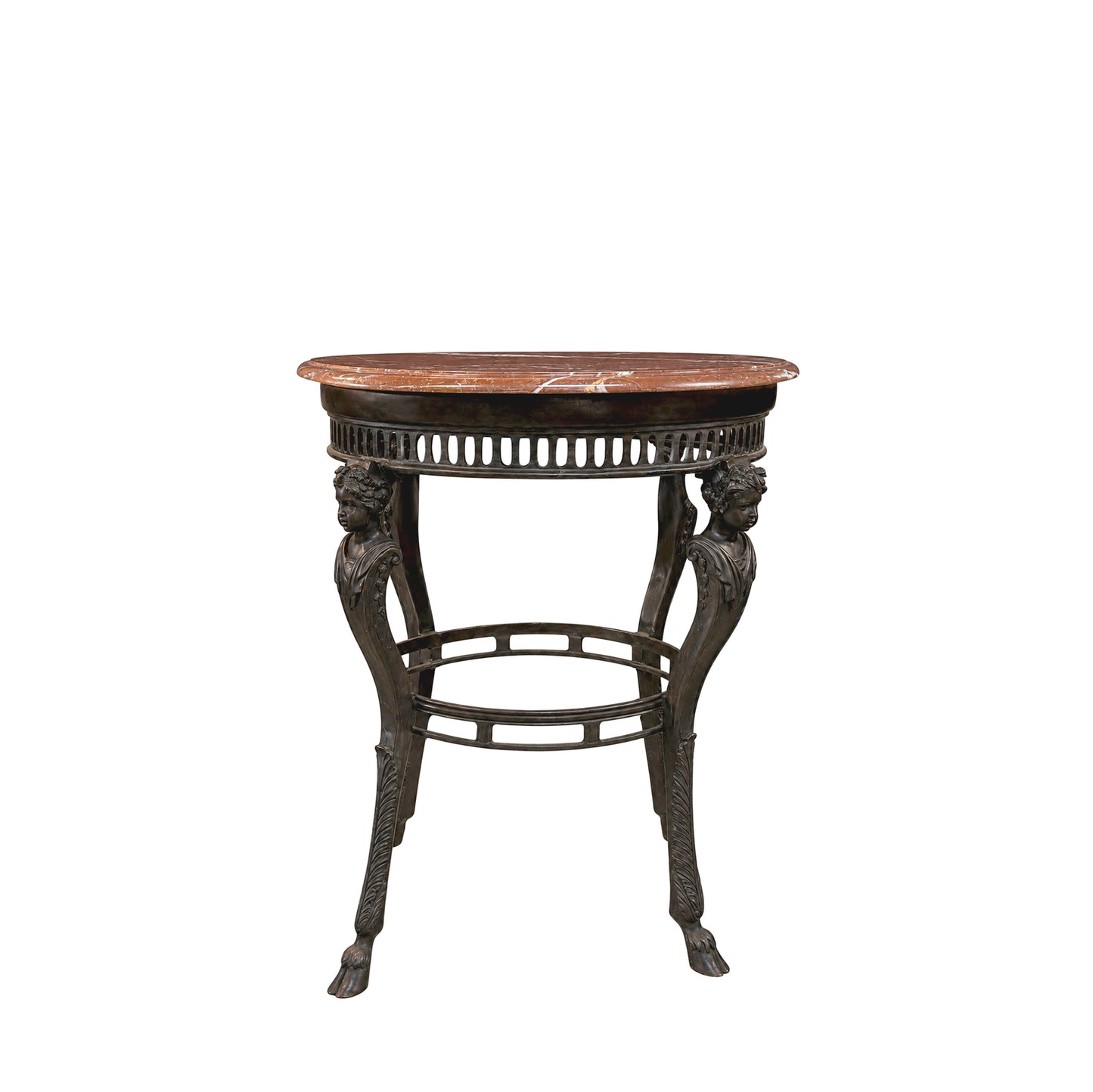 Bronze Boy Face Rams Foot Round Console Table