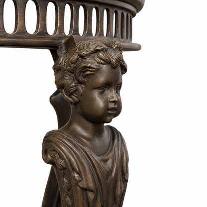 Bronze Boy Face Rams Foot Round Console Table