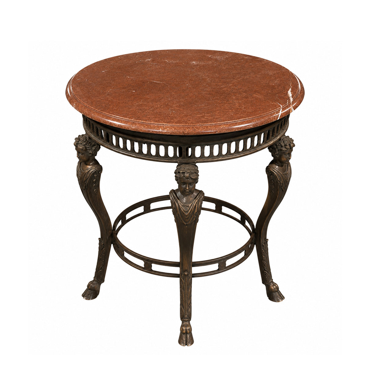 Bronze Boy Face Rams Foot Round Console Table