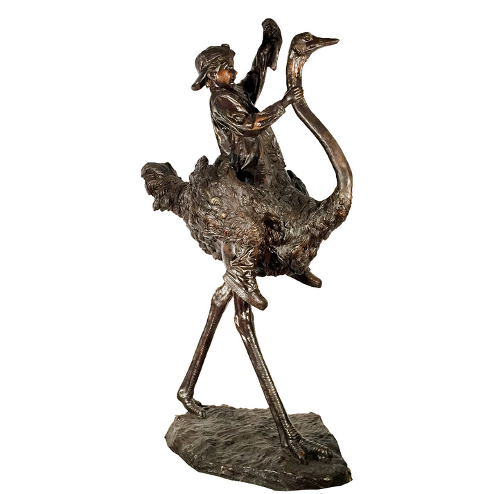 Boy Riding Ostrich Bronze Statue - Whimsical Wildlife Sculpture ...