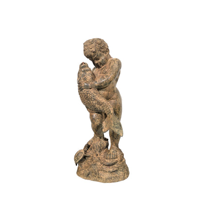 Putto holding Fish Bronze Fountain Statue