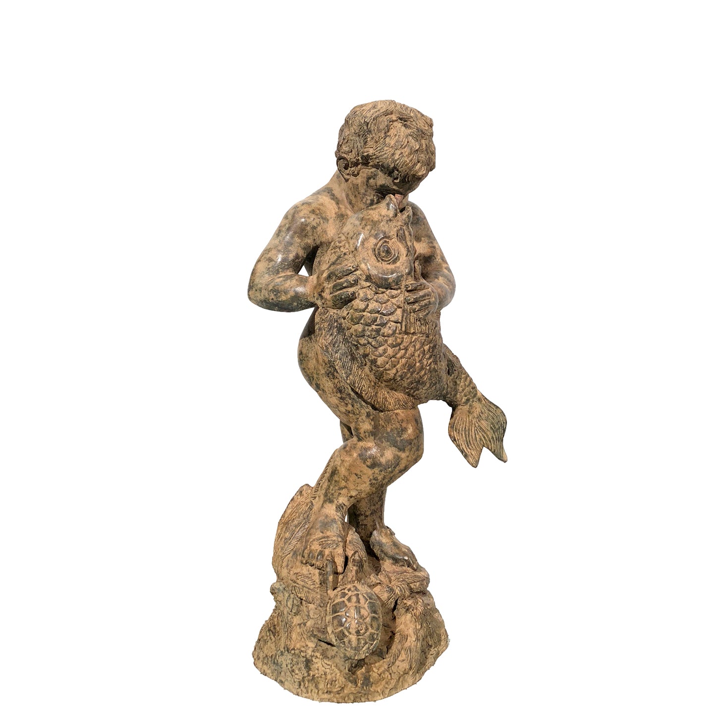 Putto holding Fish Bronze Fountain Statue