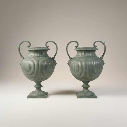 Bronze Lobbed Urn with Handles Pair