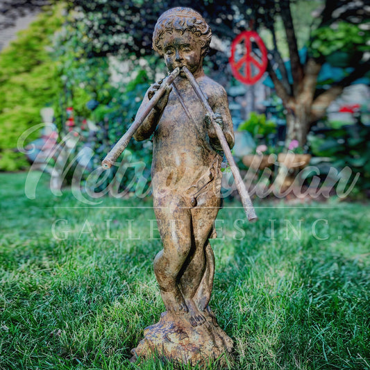 Putto with Panpipes Bronze Fountain Statue