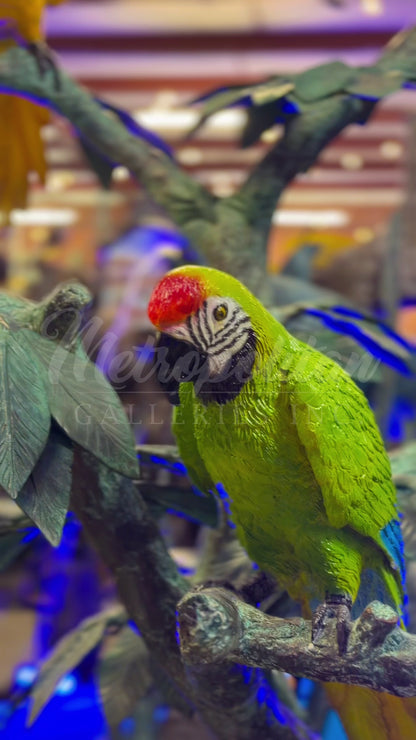 Colorful Parrots in Tree Bronze Statue
