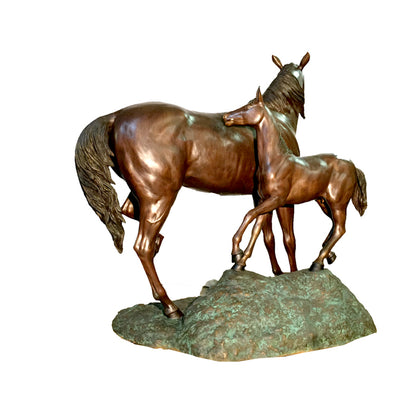 Life-size Mare & Foal Bronze Statue