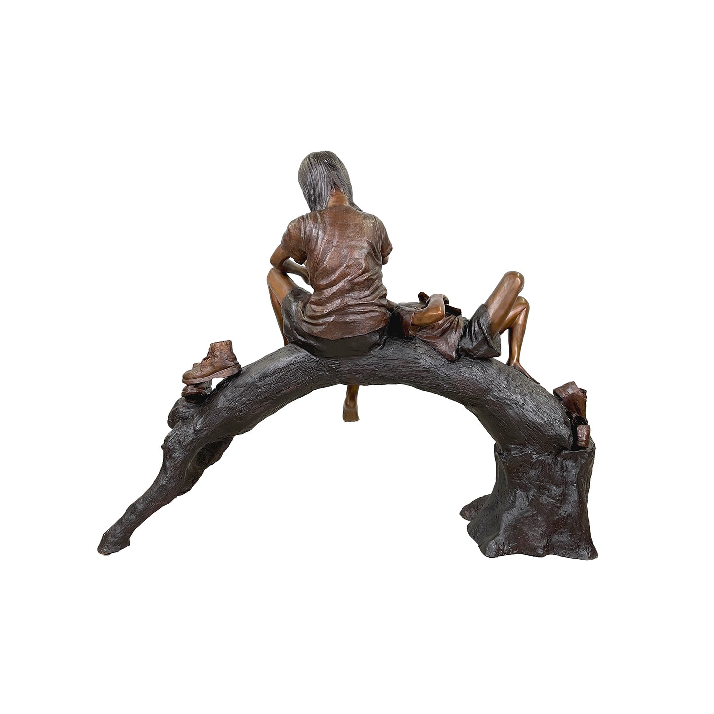 Children Reading on Log Bronze Statue