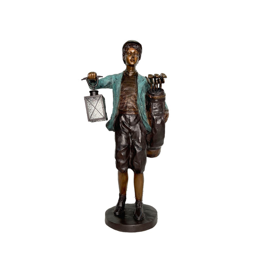 Male Golf Caddie holding Lantern Bronze Statue