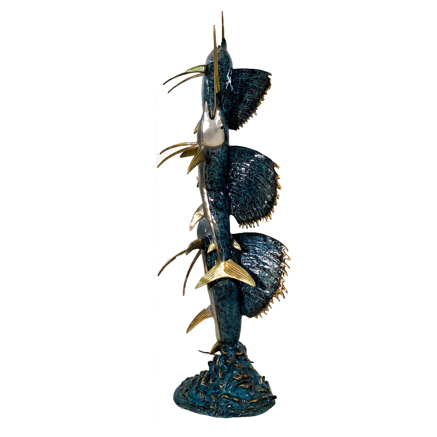 Swimming Sailfish Trio Fountain Bronze Statue in Color Finish