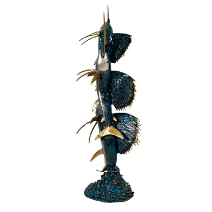 Swimming Sailfish Trio Fountain Bronze Statue in Color Finish
