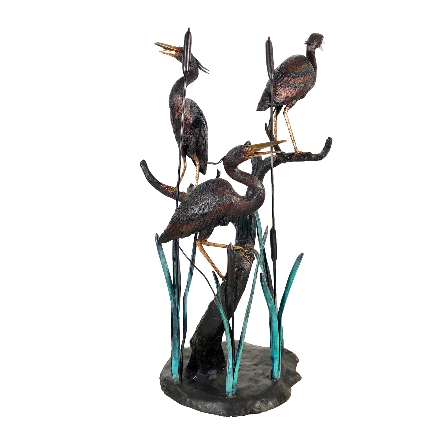 Three Herons in Grass Fountain Bronze Statue