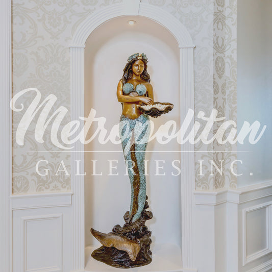 Standing Mermaid holding Shell Bronze Statue