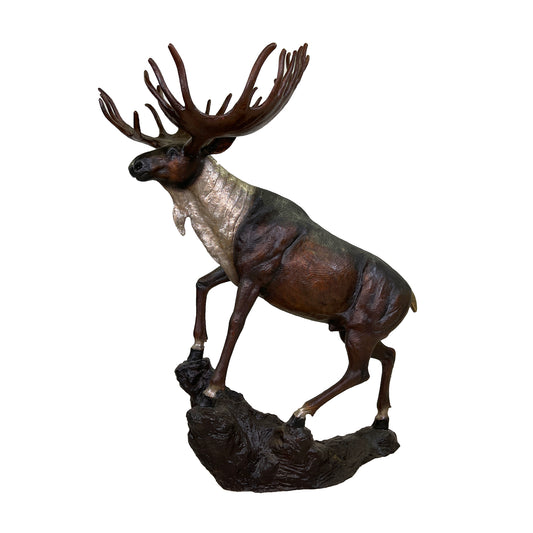 Large Moose on Rock Bronze Statue