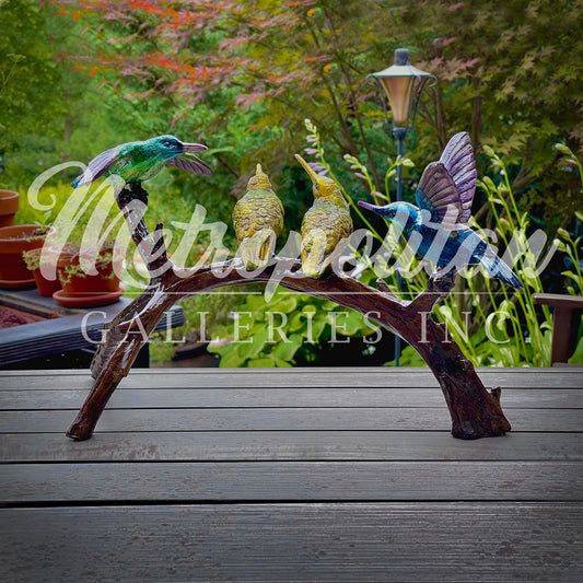 Four Colorful Hummingbirds Table-top Bronze Statue