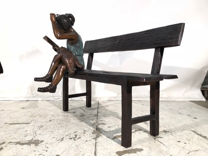 Girl Sitting on Bench Reading Book Bronze Statue