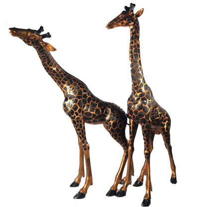 Large Giraffe Duo Bronze Statue Set