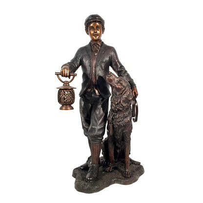 Man with Dog & Lantern Bronze Statue