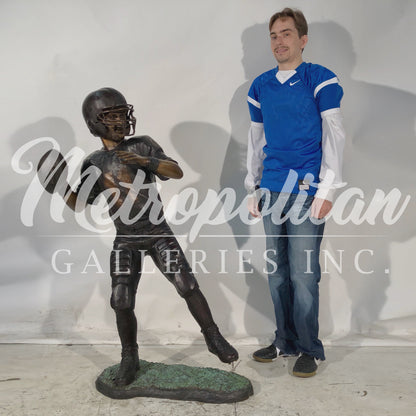 Boy Football Player Bronze Statue