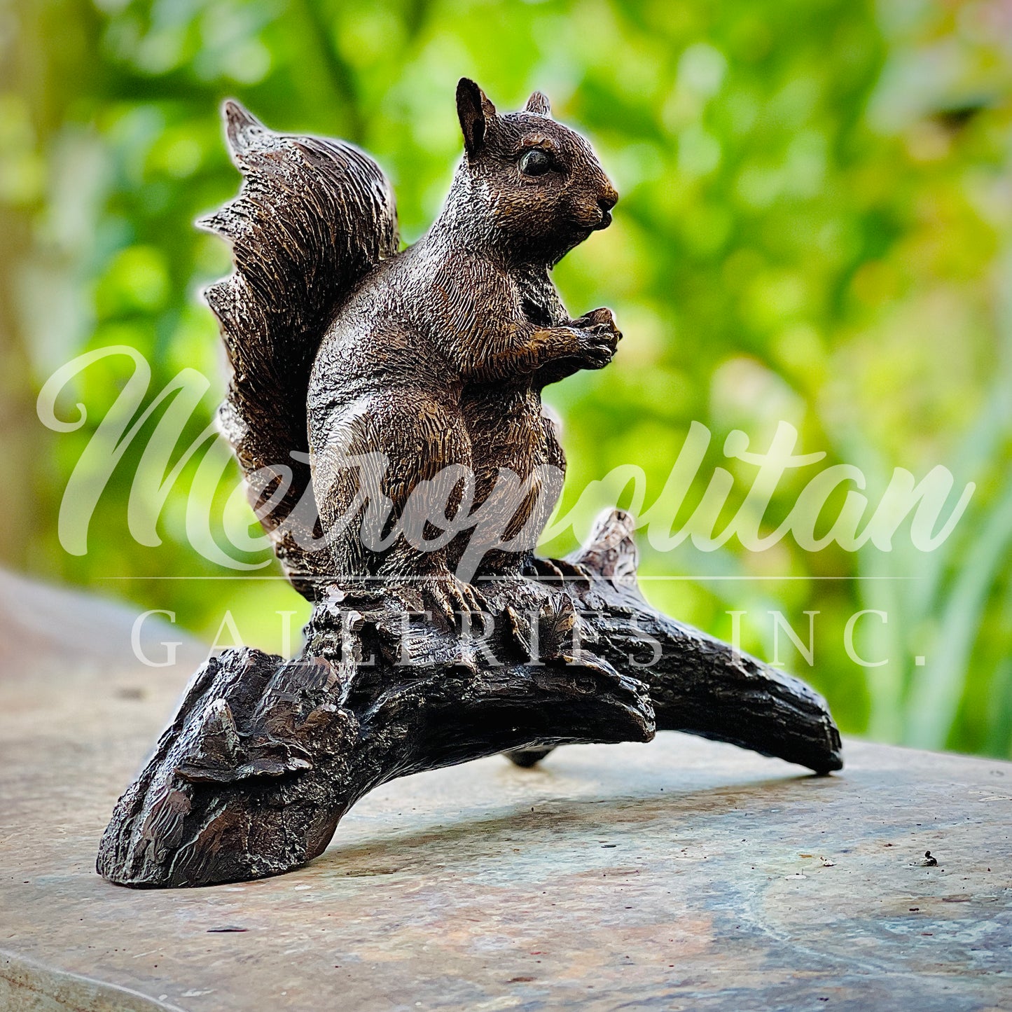 Squirrel on Log Table-top Bronze Statue