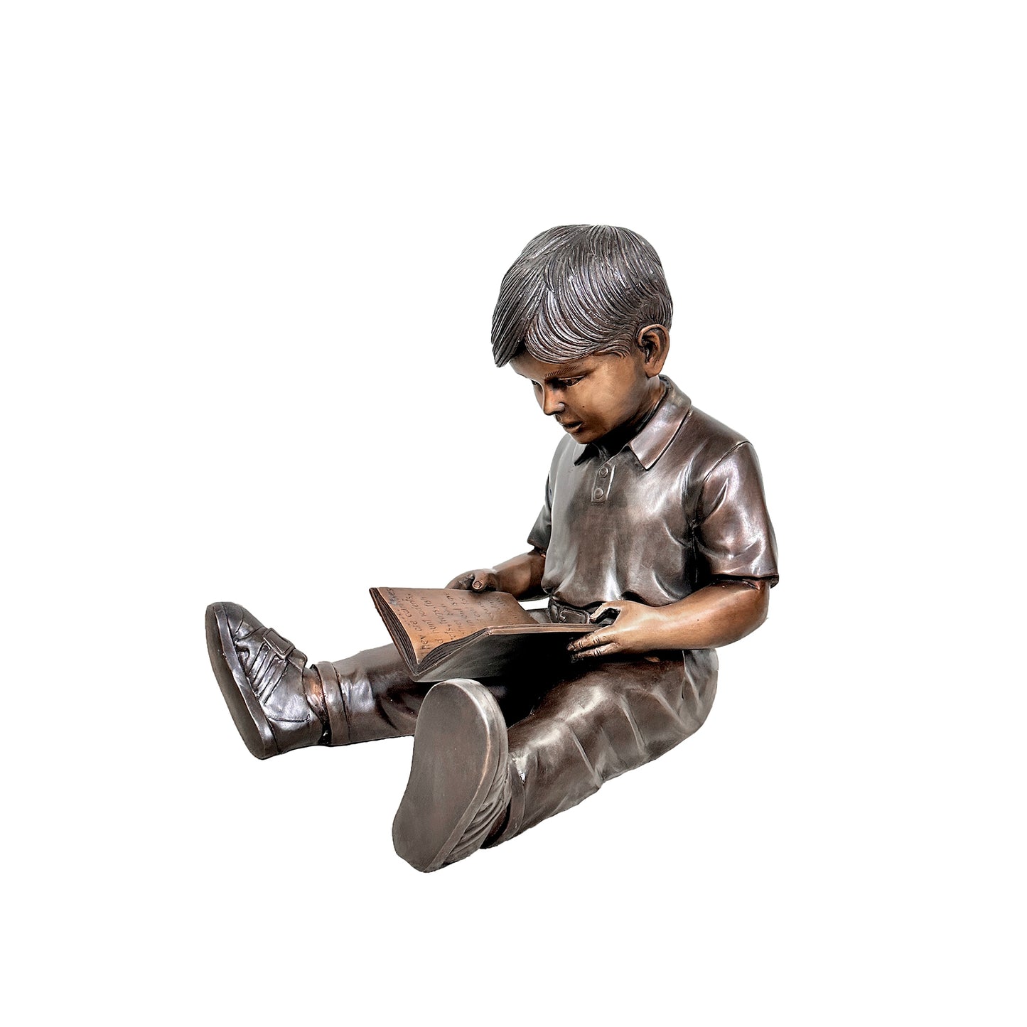 Little Boy Reading Book Bronze Statue