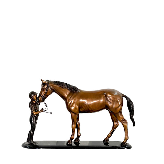 Girl Jockey & Horse Table-top Bronze Statue