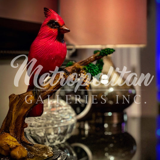 Cardinal Bird on Branch Table-top Bronze Statue