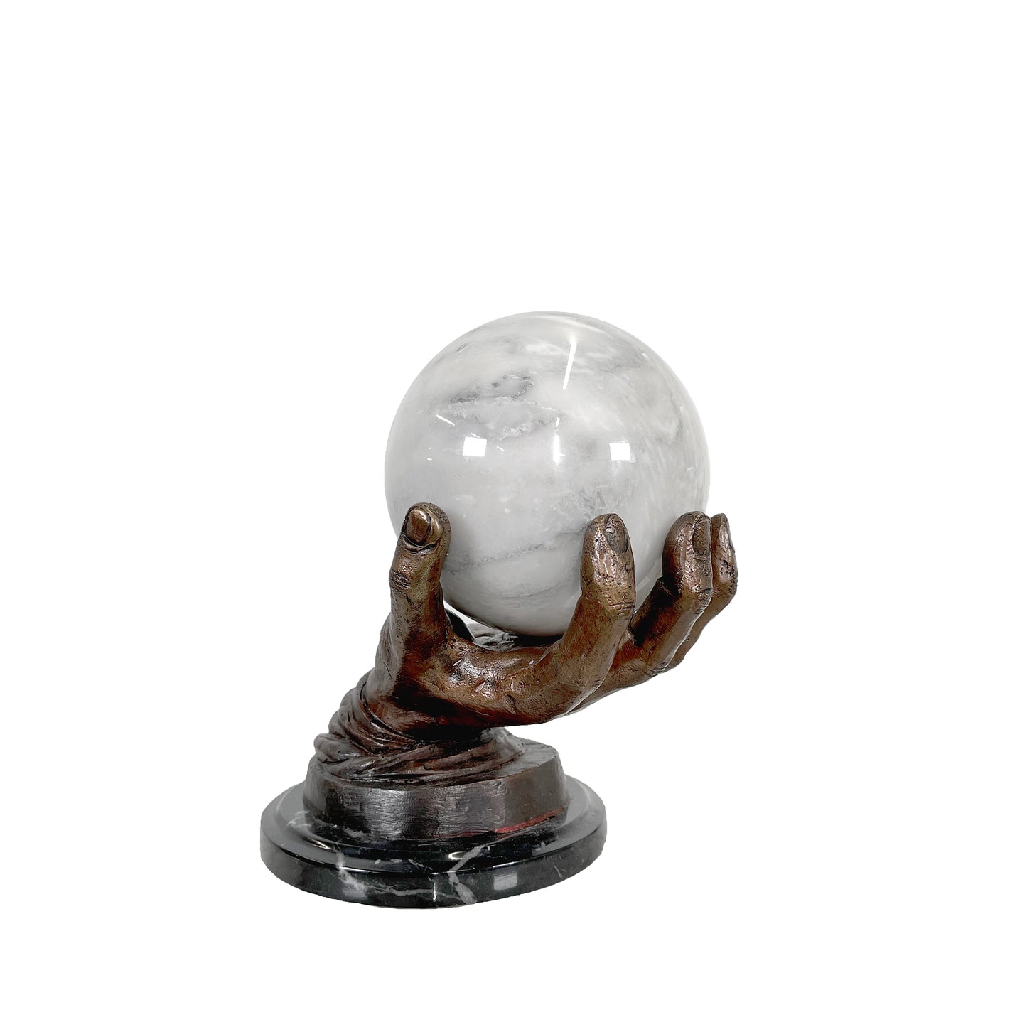 Hand holding Marble Ball Table-top Bronze Statue