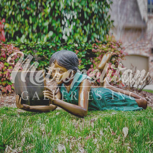 Laying Girl Reading Book Bronze Statue