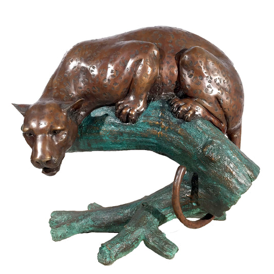 Leopard on Log Bronze Statue