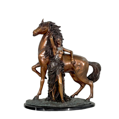 Reminiscent Lady with Horse Table-top Bronze Statue