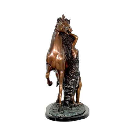 Reminiscent Lady with Horse Table-top Bronze Statue
