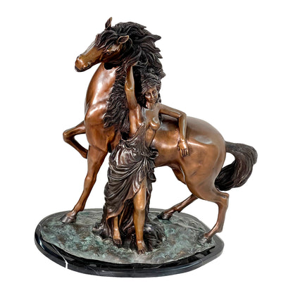 Reminiscent Lady with Horse Table-top Bronze Statue