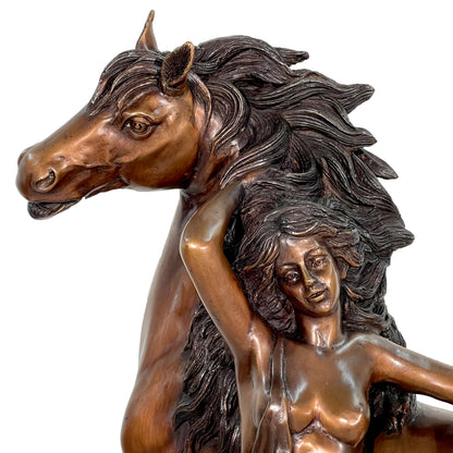 Reminiscent Lady with Horse Table-top Bronze Statue