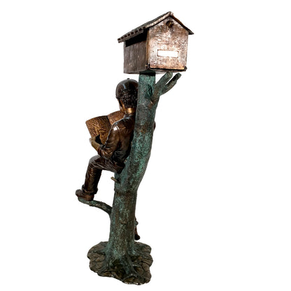 Boy Reading in Tree with Dog Bronze Statue Mailbox