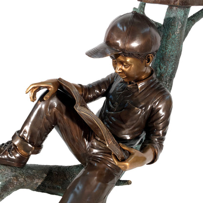 Boy Reading in Tree with Dog Bronze Statue Mailbox