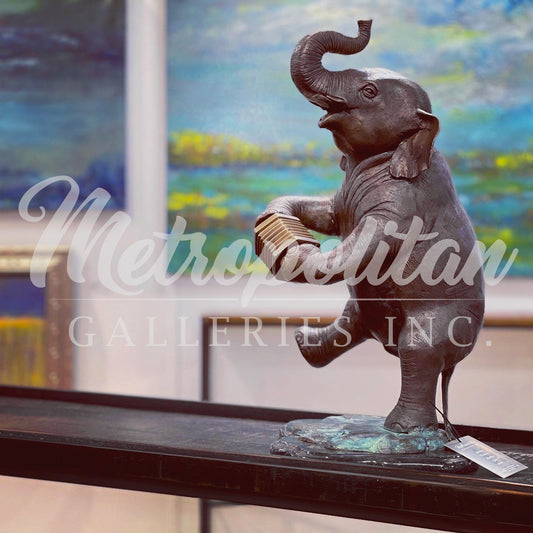Elephant Playing Accordion Table-top Bronze Statue