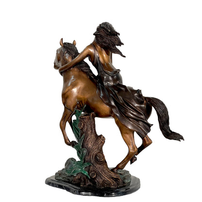 Free Spirit Lady riding Horse Table-top Bronze Statue