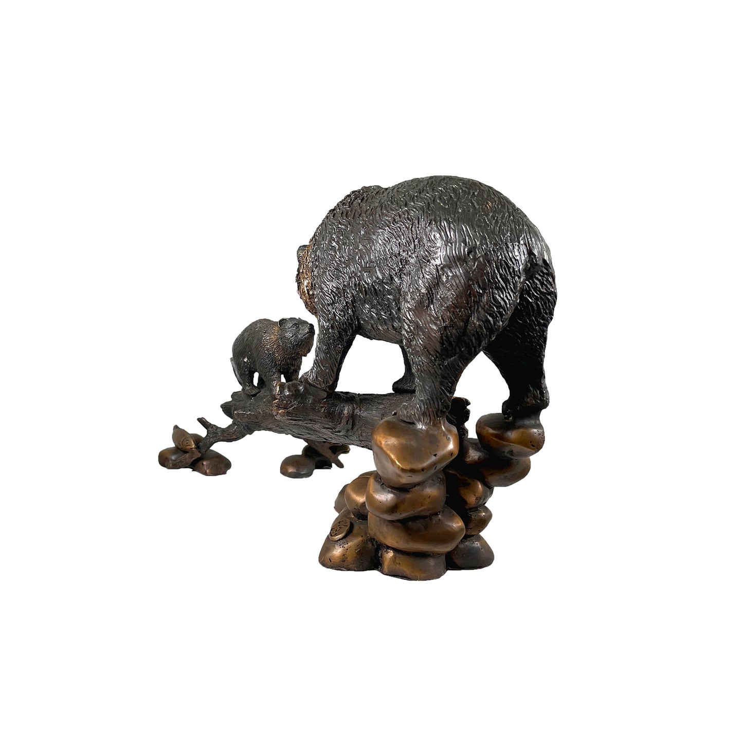 Bear & Cub on Log Table-top Bronze Statue