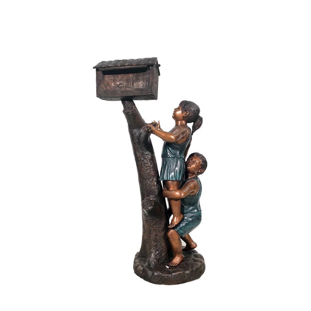 Bronze Boy & Girl Mailbox Statue 55
