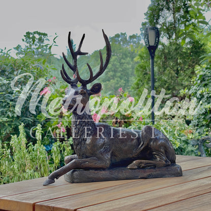 Reclining Deer Table-top Bronze Statue