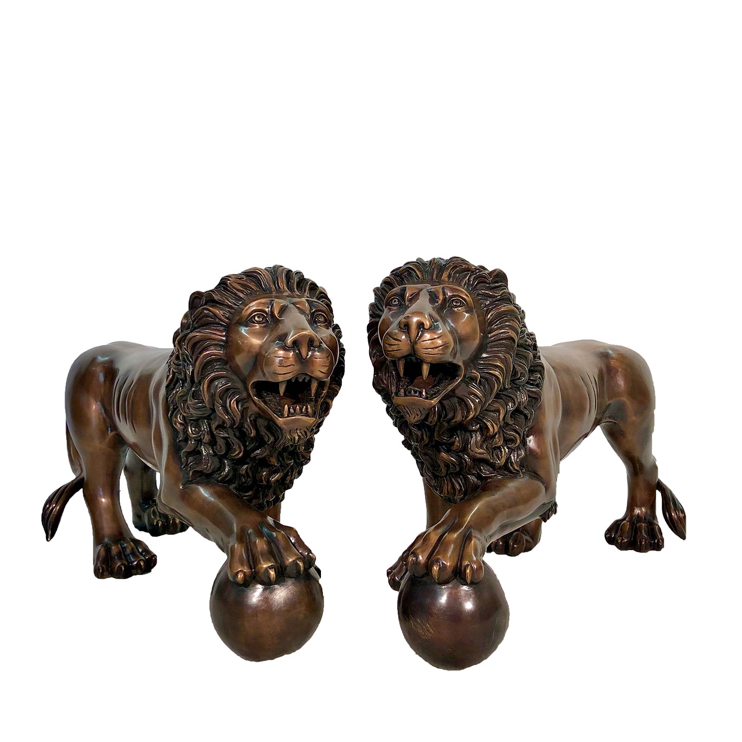 Walking Lions with Ball Bronze Statue Pair