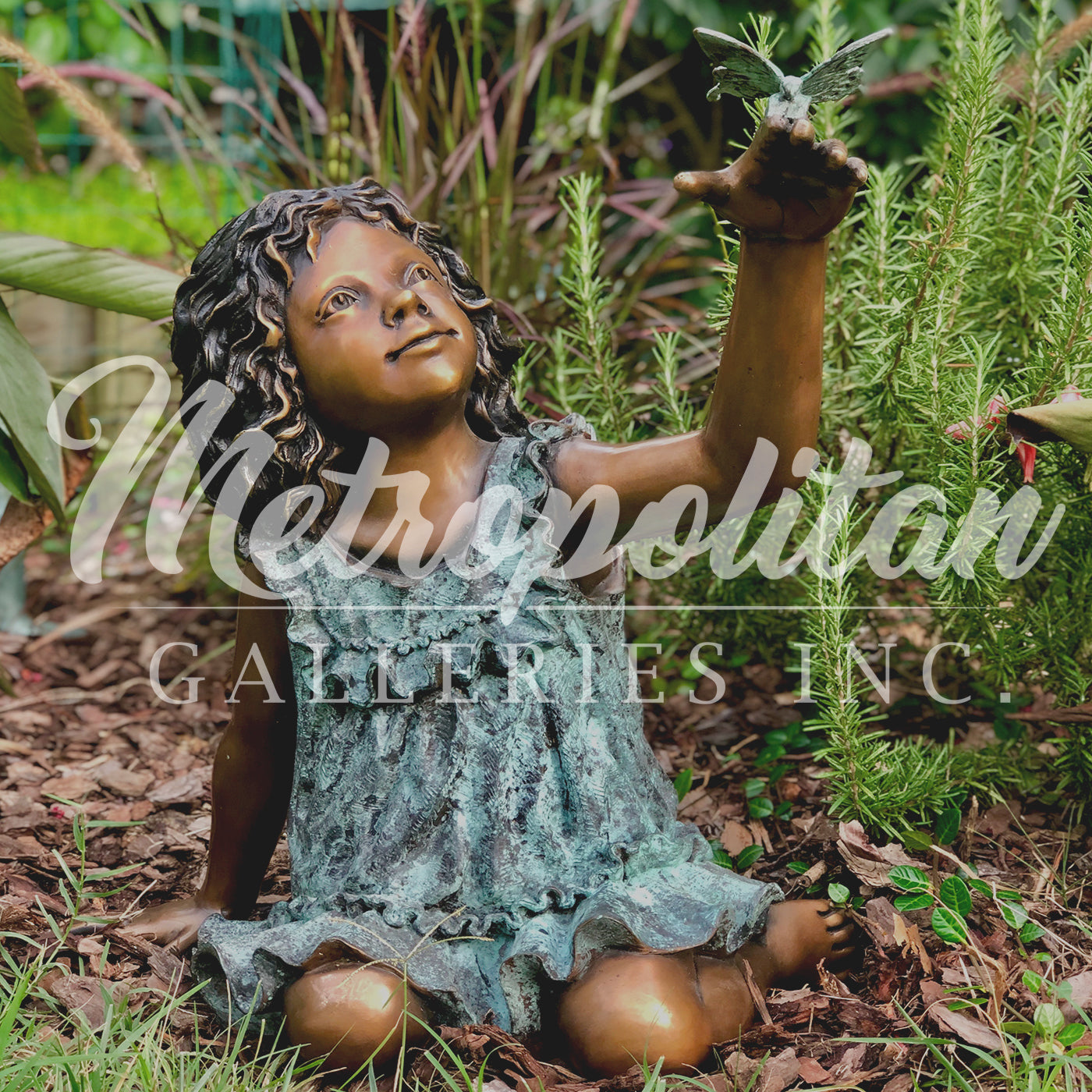 Kneeling Girl with Butterfly Bronze Statue