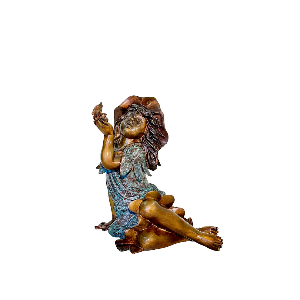 Bronze Sitting Girl with Bird Sculpture 26