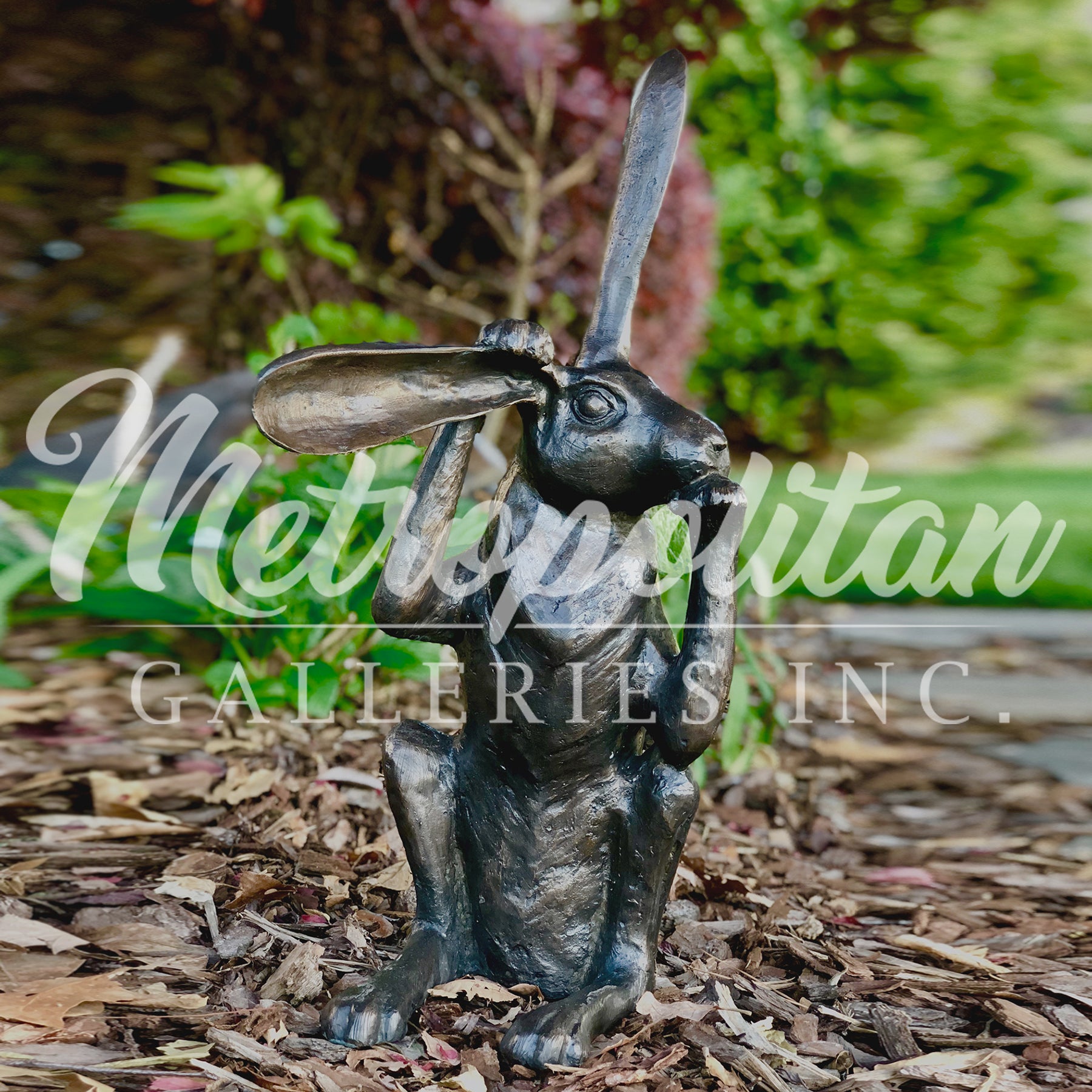 Bunny Rabbit Tugging Ear Bronze Statue 24