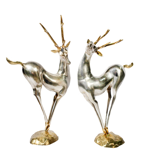 Contemporary Reindeer Table-top Bronze Statue Set