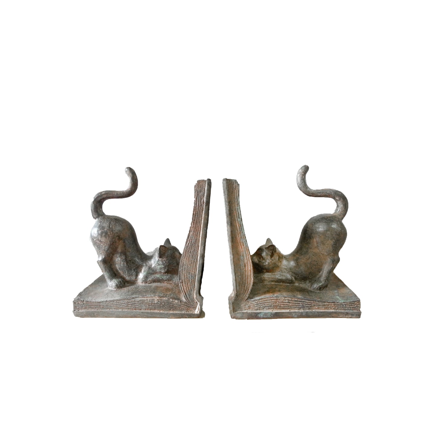 Cat Bookend Pair Table-top Bronze Statue