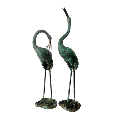 Standing Crane Bird Bronze Statue Set