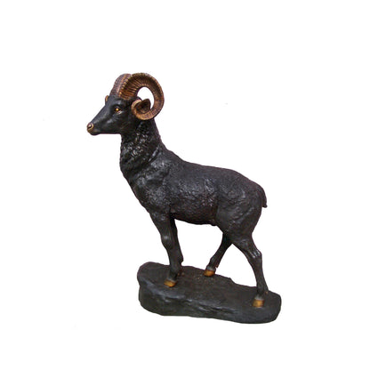 Bighorn Sheep on Rock Bronze Statue