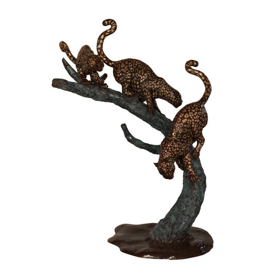 Three Leopards on Tree Bronze Statue